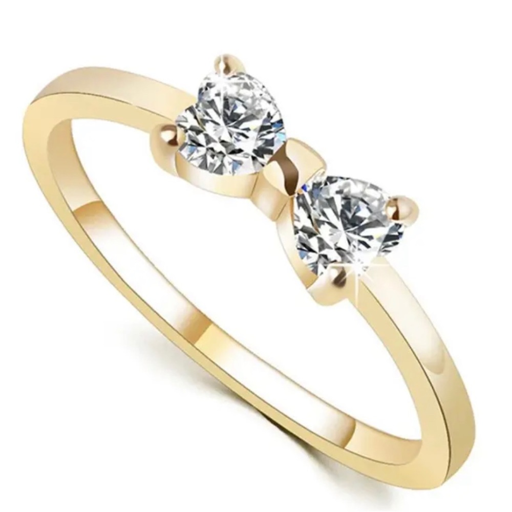 Bow Knot Ring 14k Gold Plated Inlaid Shining Zirconias in Sizes 8, 9, 10